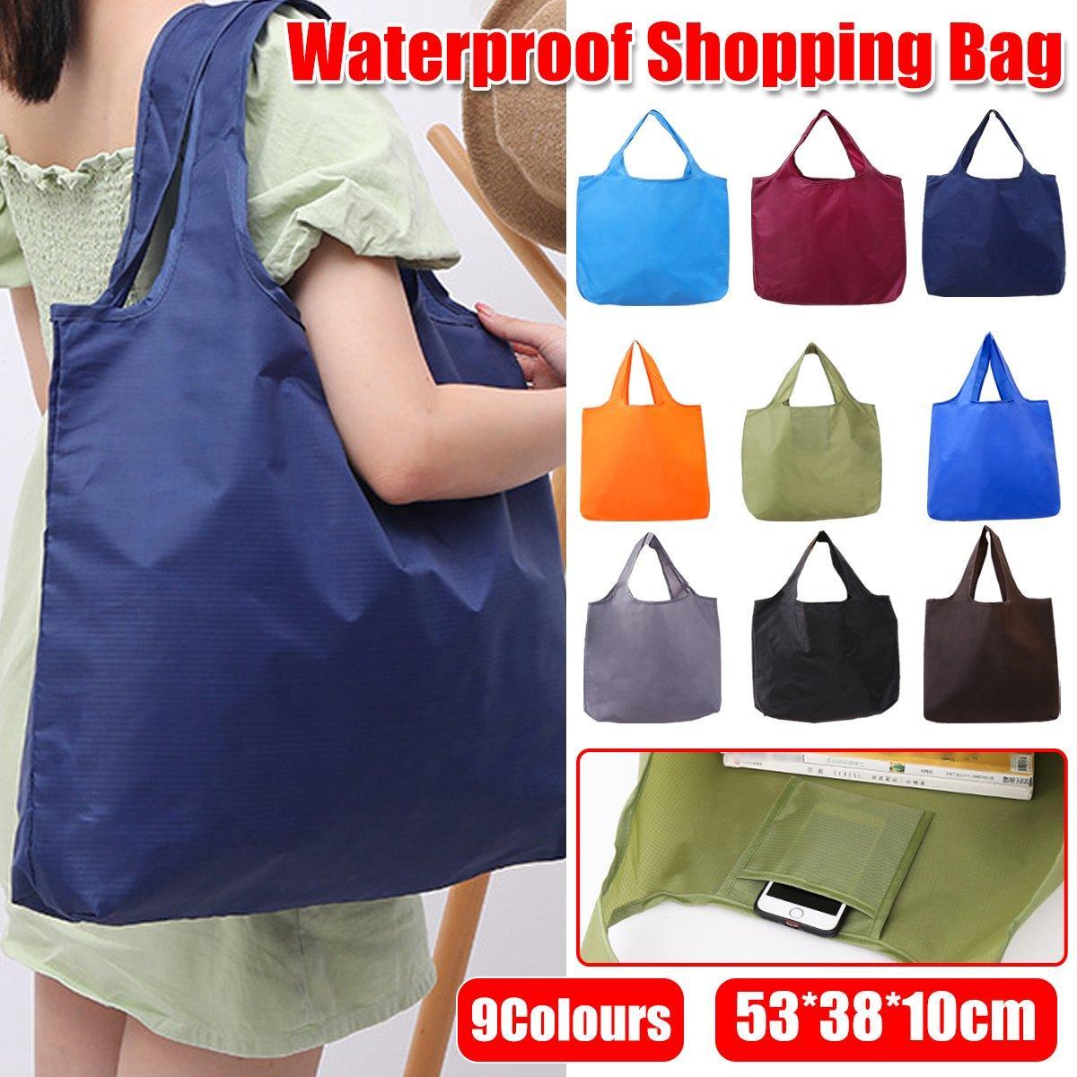 Large Multi Colour Waterproof Shopping Bag Foldable Portable Reusable Bag - Black