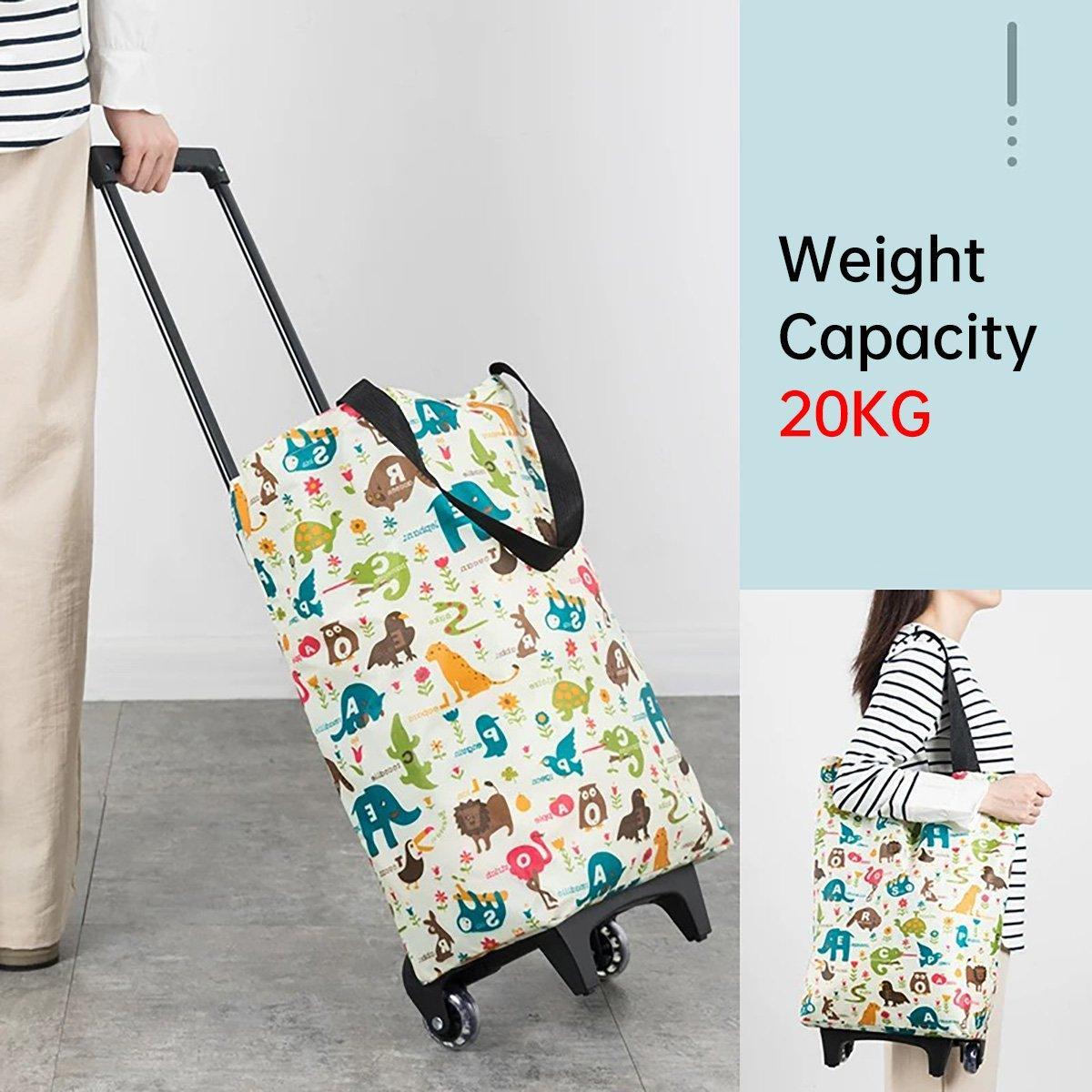 Lightweight Folding Shopping Cart Trolley with Wheels Retractable Tote Bag - Black-Big