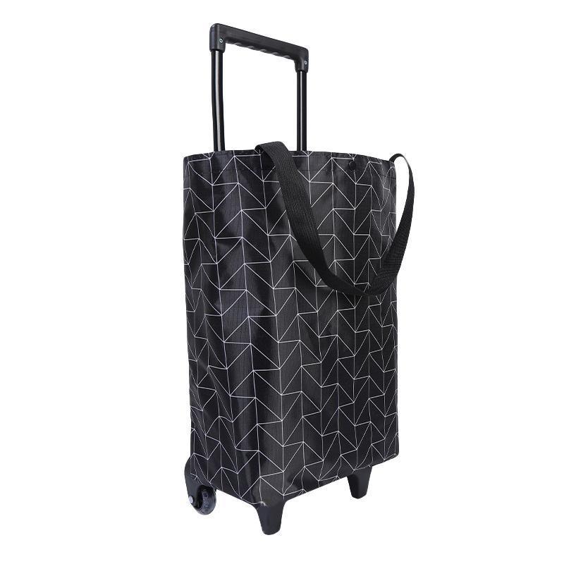 Lightweight Folding Shopping Cart Trolley with Wheels Retractable Tote Bag - Black-Big