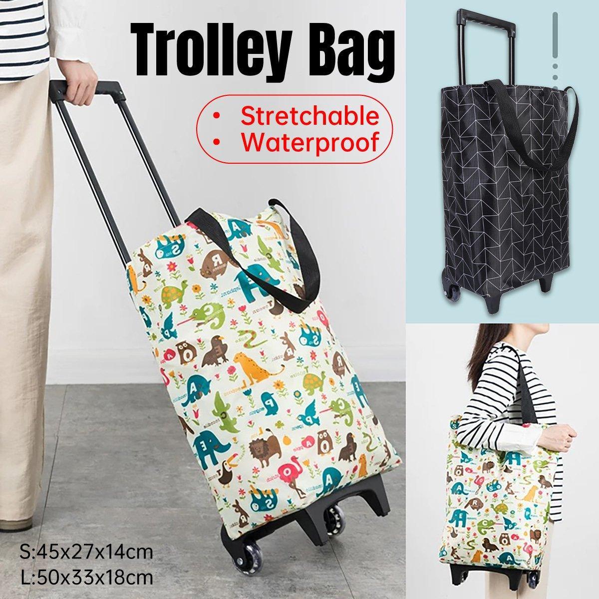 Lightweight Folding Shopping Cart Trolley with Wheels Retractable Tote Bag - Black-Small