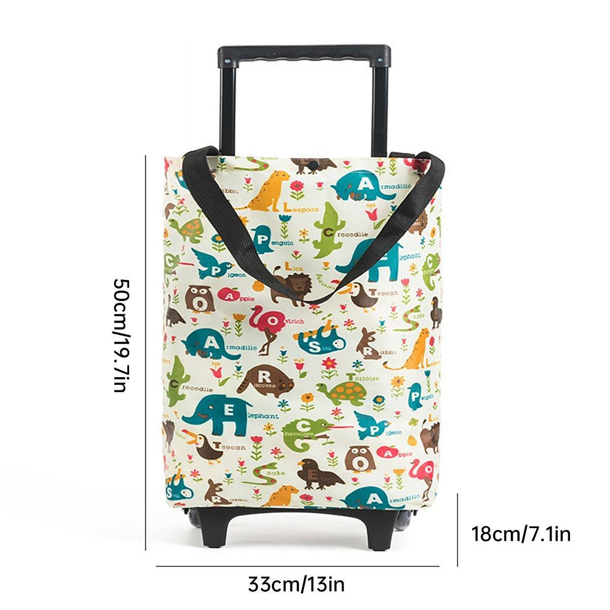 Lightweight Folding Shopping Cart Trolley with Wheels Retractable Tote Bag - Black-Small