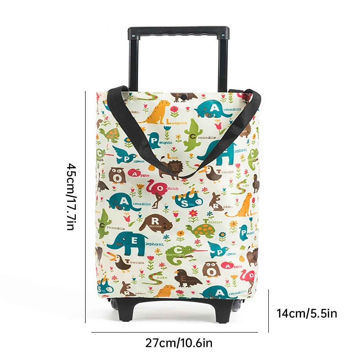 Lightweight Folding Shopping Cart Trolley with Wheels Retractable Tote Bag - White-Small