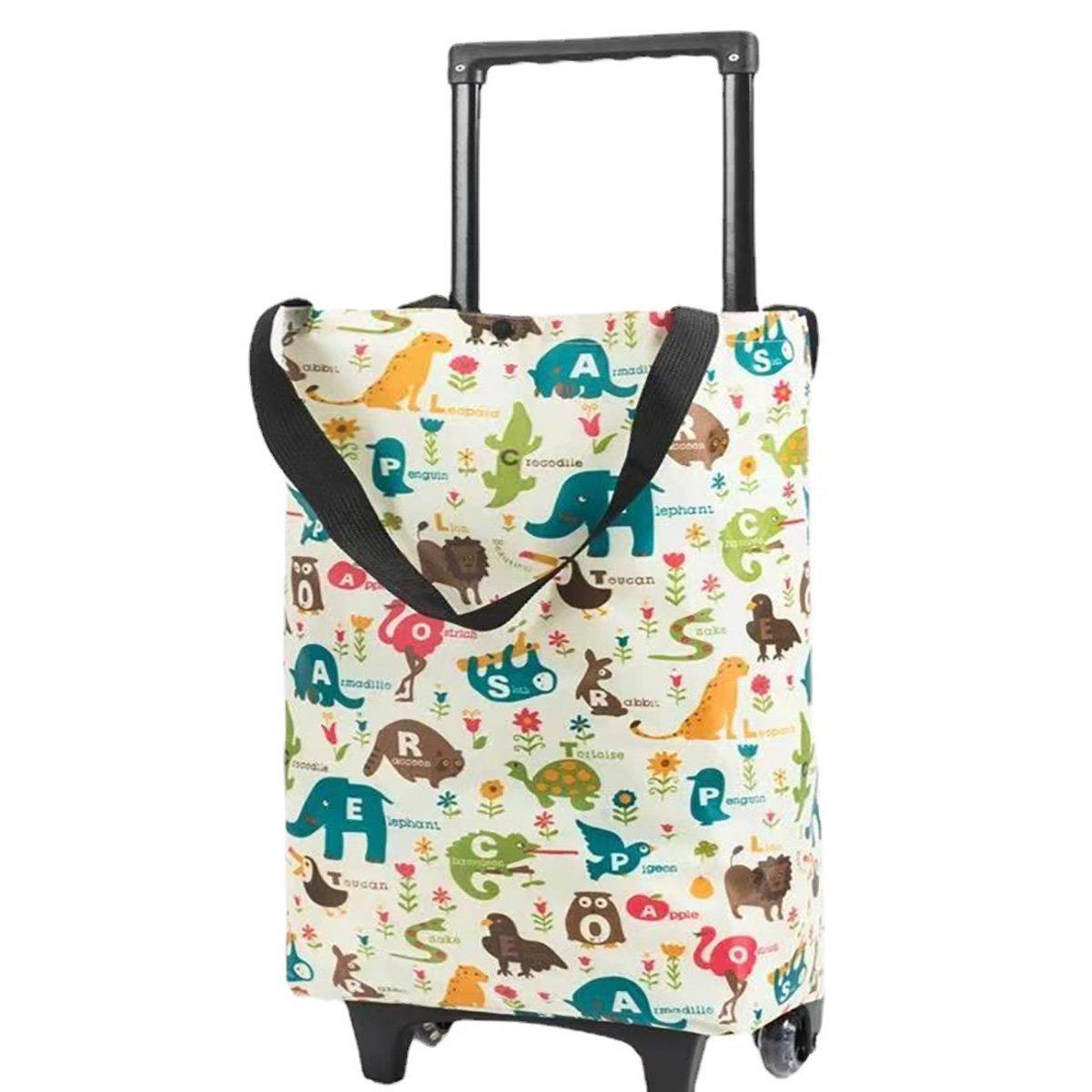 Lightweight Folding Shopping Cart Trolley with Wheels Retractable Tote Bag - White-Small