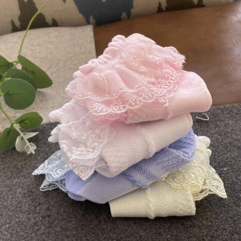 Lace Ruffle Frilly Short Socks for Girls Ankle Length M Size Fits 4-6 Years - Blue