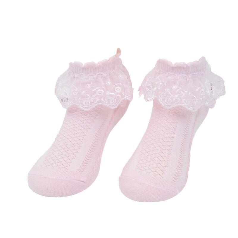 Lace Ruffle Frilly Short Socks for Girls Ankle Length M Size Fits 4-6 Years - Blue