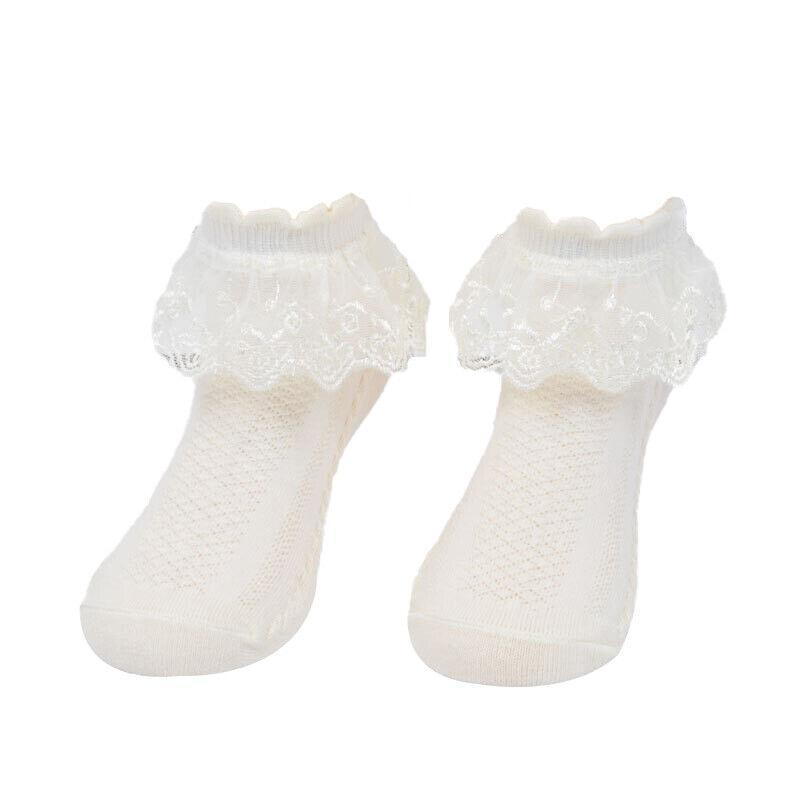 Lace Ruffle Frilly Short Socks for Girls Ankle Length M Size Fits 4-6 Years - Yellow