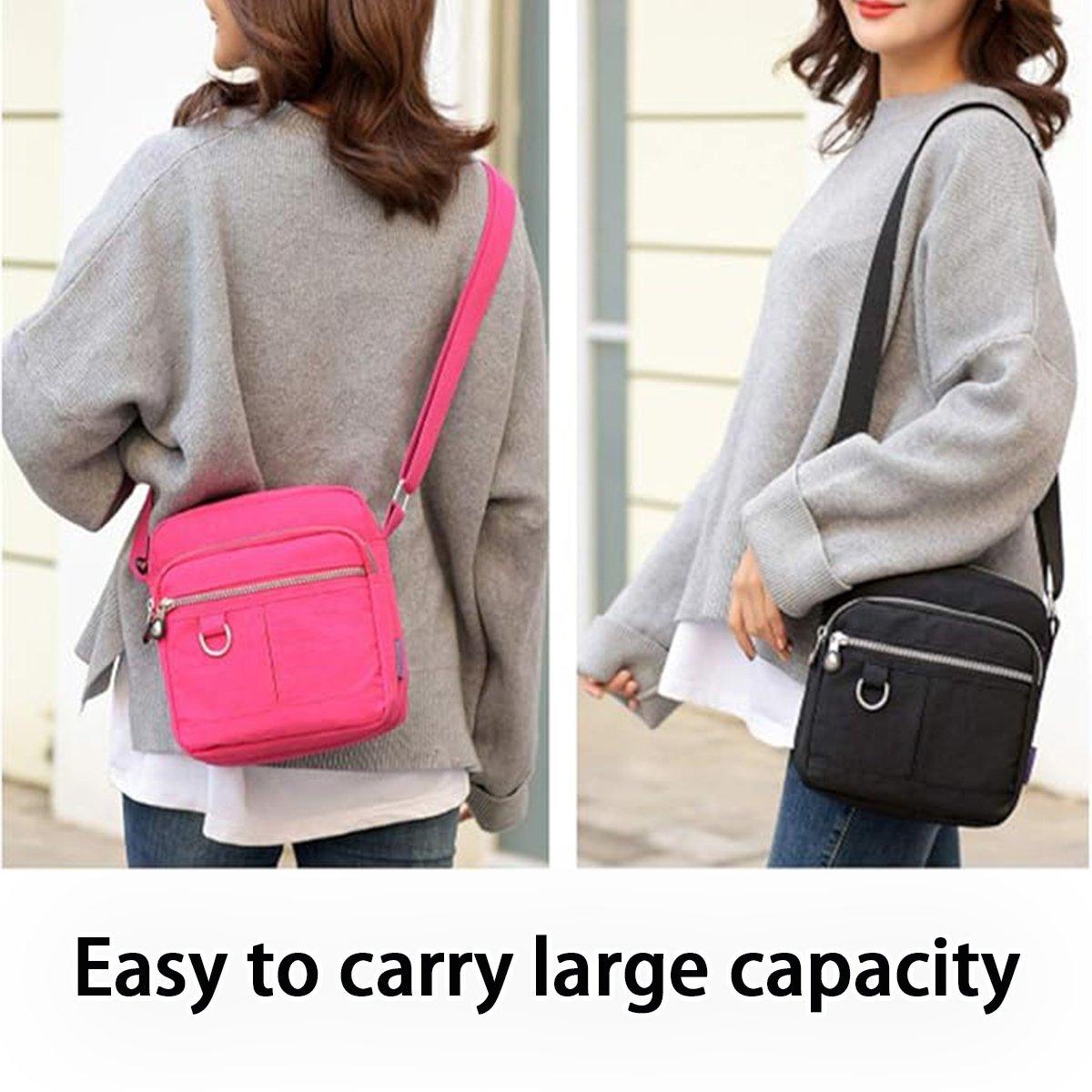 Ladies Shoulder Bag Nylon Fabric Lightweight Crossbody Small Casual Handbag - Black