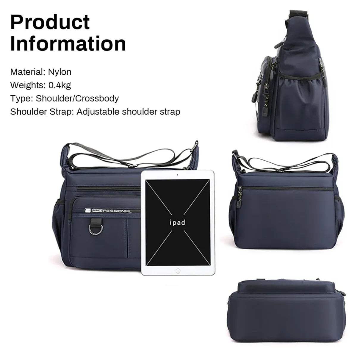 Men Shoulder Bag Large Capacity Crossbody Waterproof Business Casual Travel Bag