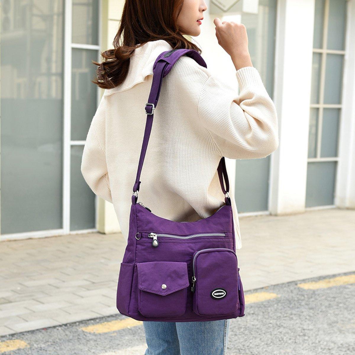 Purple Shoulder Bag Nylon Fabric Crossbody Travel Bag for Women Casual Use