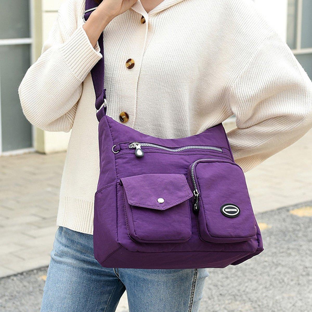 Purple Shoulder Bag Nylon Fabric Crossbody Travel Bag for Women Casual Use