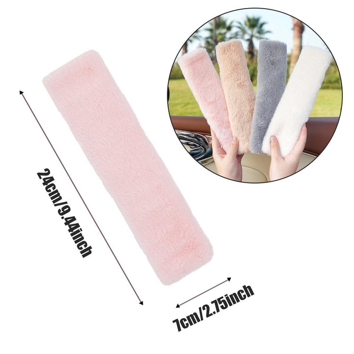 Winter Plush Shoulder Strap Cover Neck Cushion Pad for Comfortable Car Travel 2PCS - Milk Tea