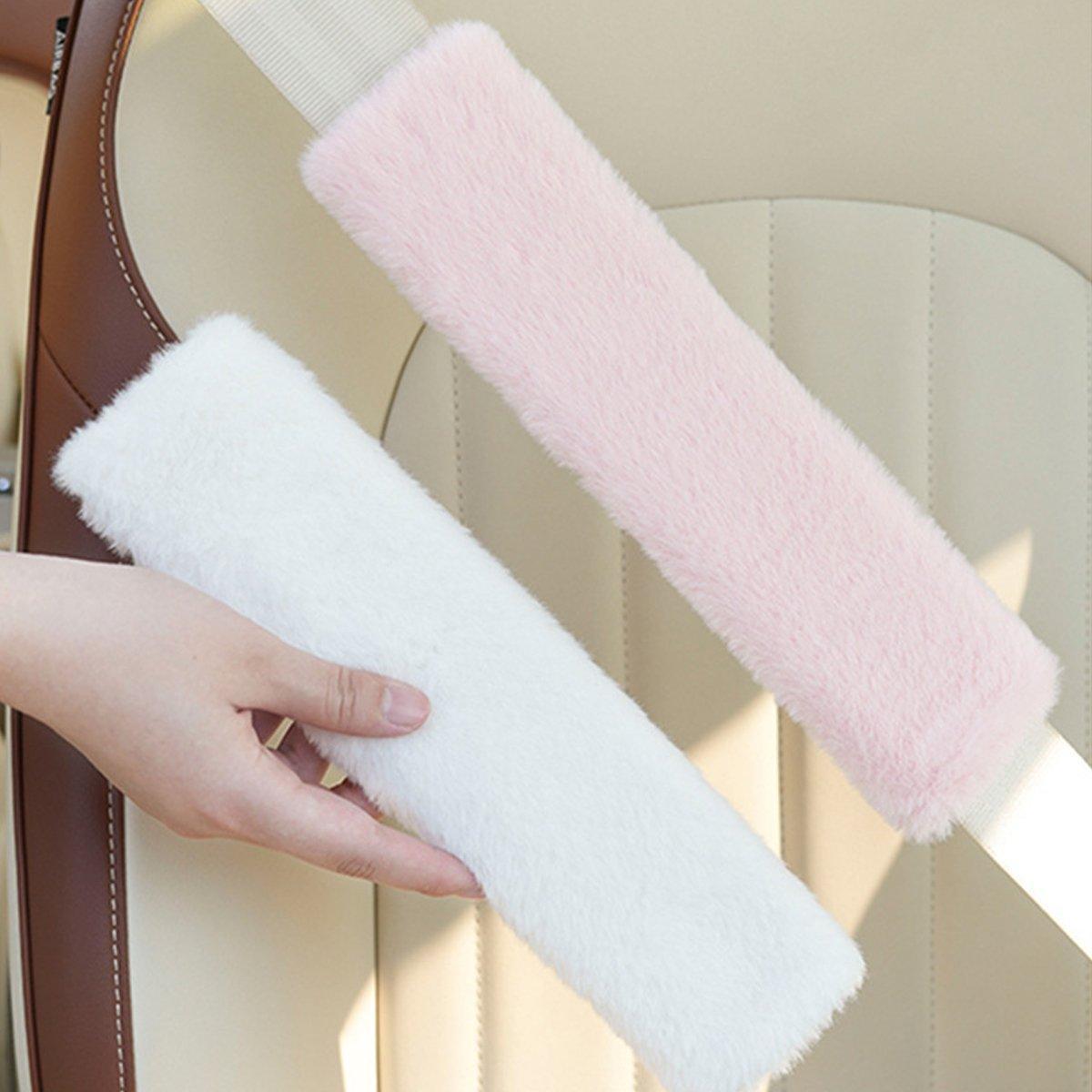 Winter Plush Shoulder Strap Cover Neck Cushion Pad for Comfortable Car Travel 2PCS - Milk Tea