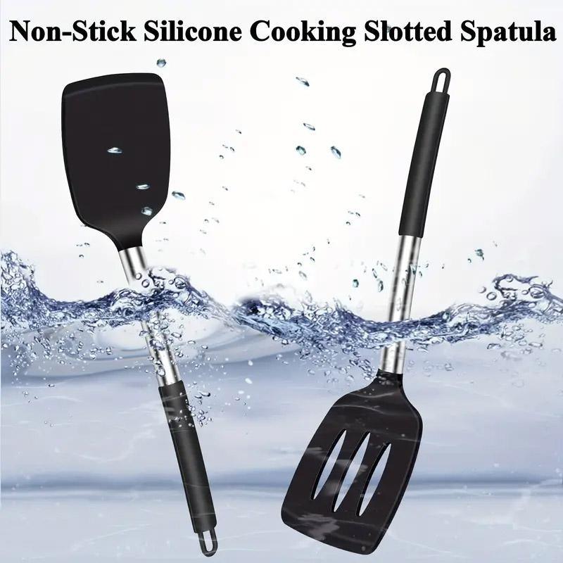 2pcs Silicone Cooking Utensils Stir Fry Spatula Kitchen Tools Non Stick Cookware - Grey