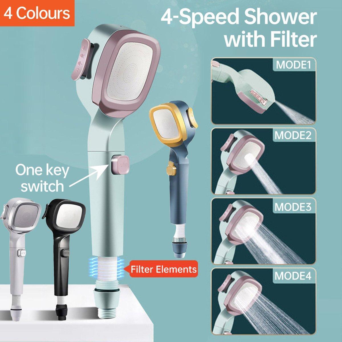 High Pressure Handheld Shower Head with Filter for Bathroom Water Saving Spray - Navy
