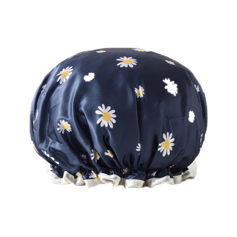 Double Layer Lux Shower Cap Bath Hat Hair Care Women Sleep Waterproof Reusable - Dark Blue
