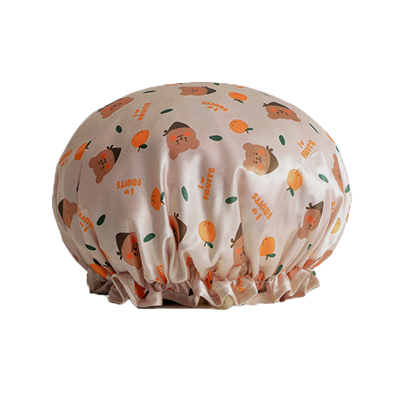 Double Layer Lux Shower Cap Bath Hat Hair Care Women Sleep Waterproof Reusable - Khaki