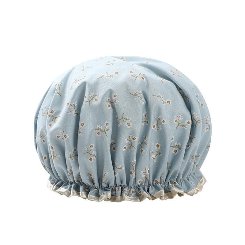 Double Layer Lux Shower Cap Bath Hat Hair Care Women Sleep Waterproof Reusable - Khaki