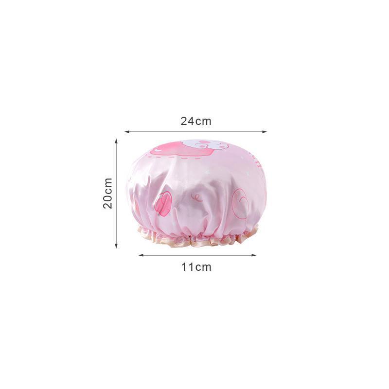Double Layer Lux Shower Cap Bath Hat Hair Care Women Sleep Waterproof Reusable - Pink