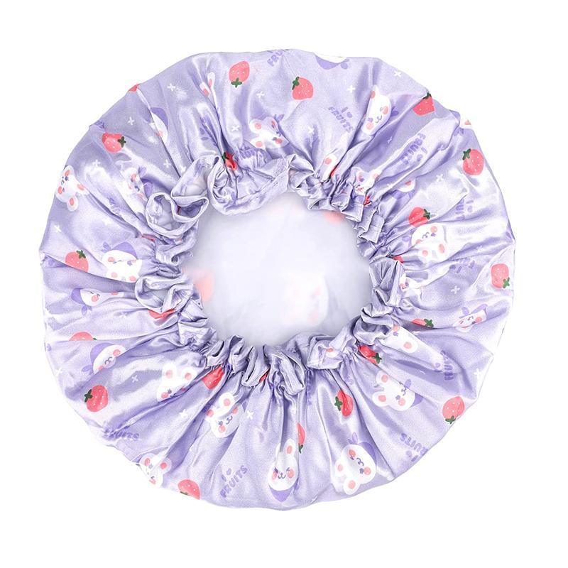 Double Layer Lux Shower Cap Bath Hat Hair Care Women Sleep Waterproof Reusable - Pink