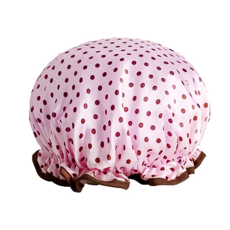Double Layer Lux Shower Cap Bath Hat Hair Care Women Sleep Waterproof Reusable - Pink