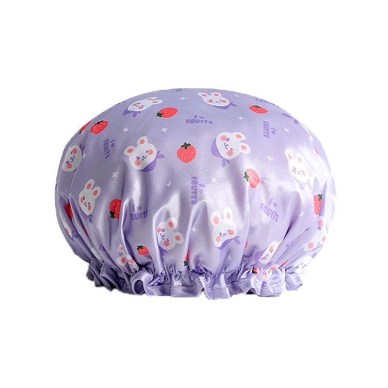 Double Layer Lux Shower Cap Bath Hat Hair Care Women Sleep Waterproof Reusable - Purple