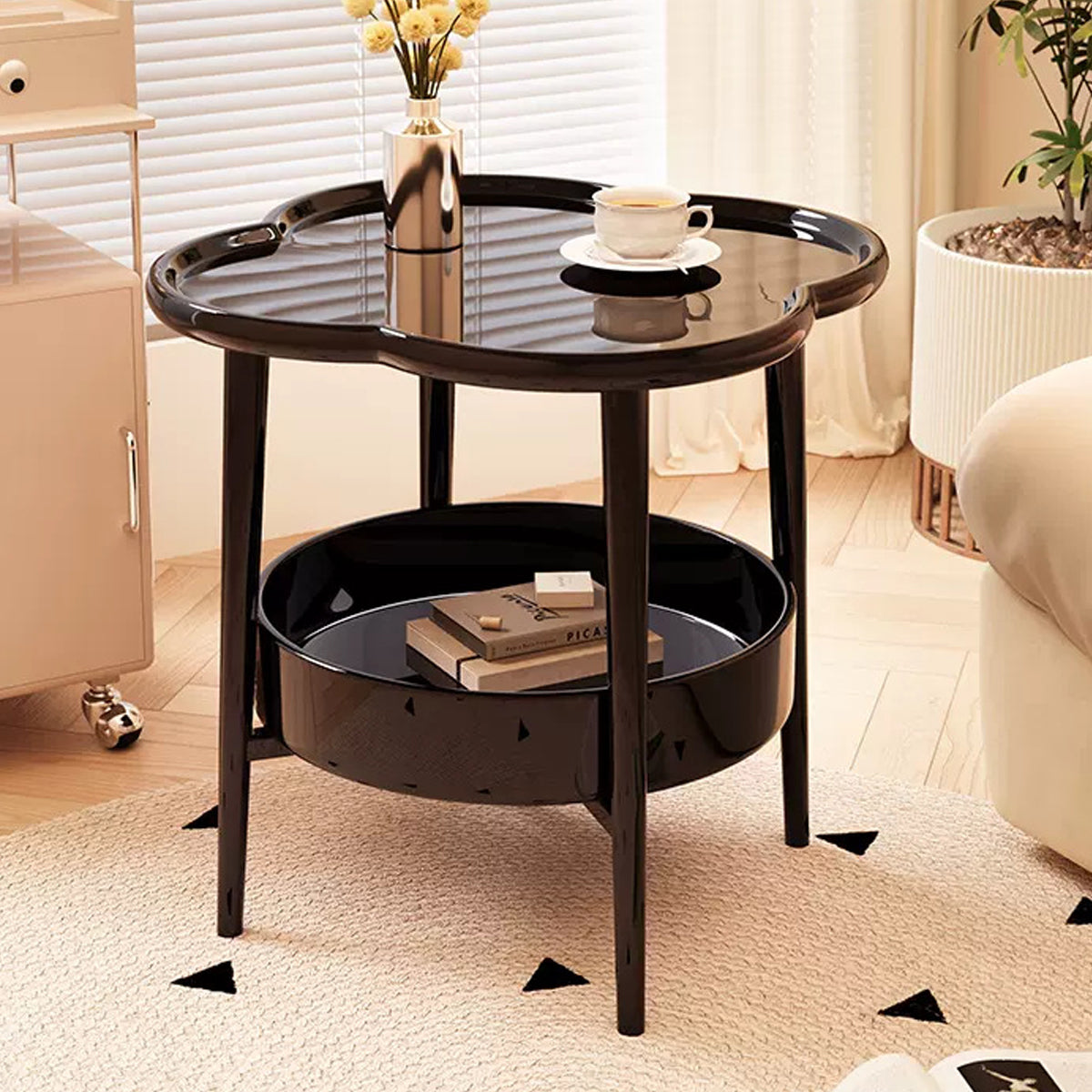 Trendy Black Round Coffee Side Table Modern Minimalist End Table for Living Room