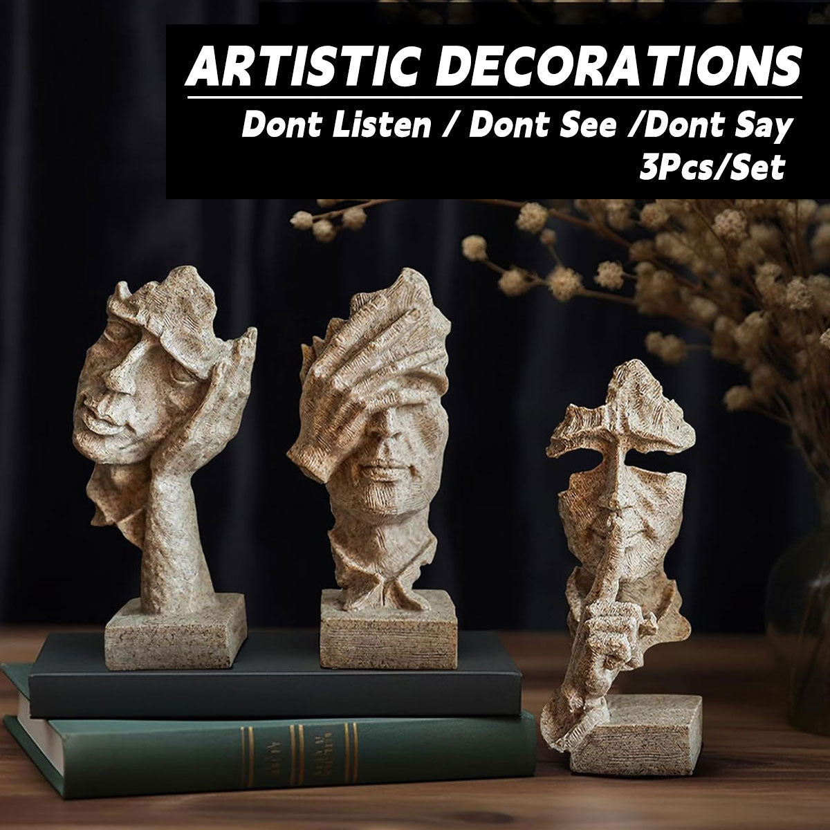 Resin Sculpture 3pcs Modern Office Desktop Art Decor Ornament Home Decoration