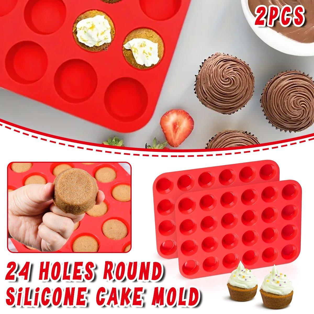 2pcs 24 Hole Round Silicone Cake Baking Pan DIY Baking Mold for Easy Cake Making