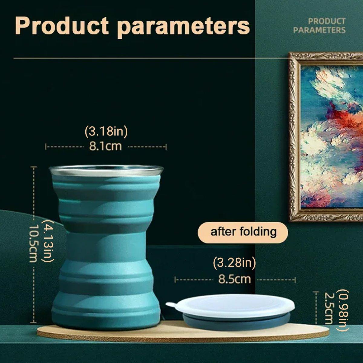 Silicone Folding Travel Mug Portable Retractable Collapsible Mug Outdoor Camping - Grey Lake Blue