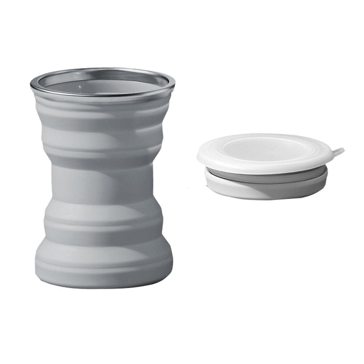 Silicone Folding Travel Mug Portable Retractable Collapsible Mug Outdoor Camping - Grey Lake Blue