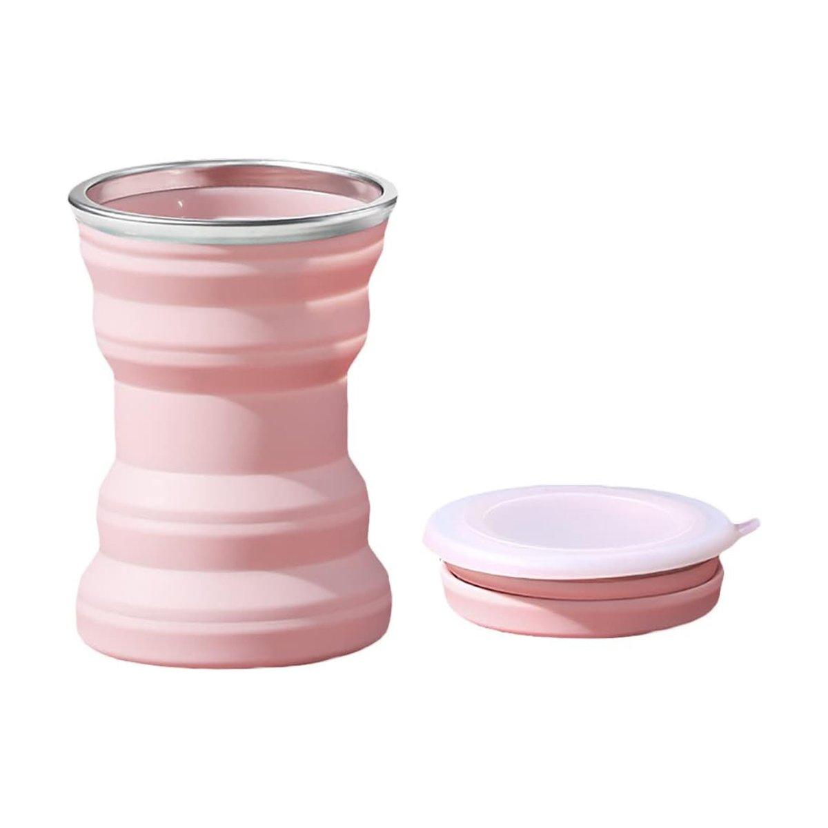 Silicone Folding Travel Mug Portable Retractable Collapsible Mug Outdoor Camping - Sakura Pink
