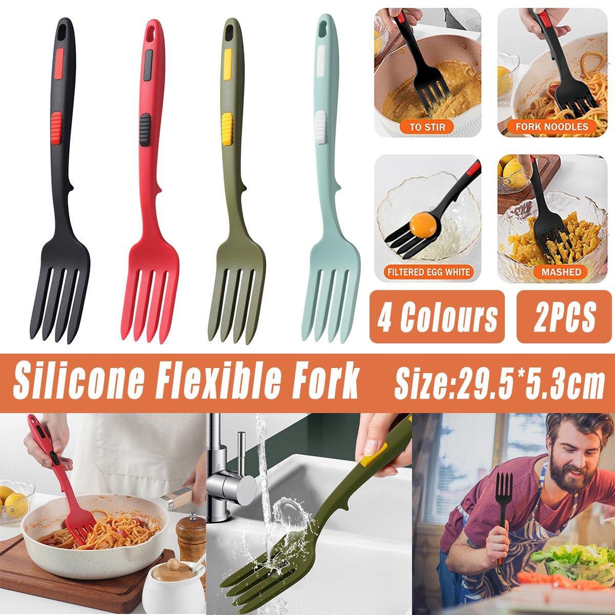 2PCS Silicone Heat Resistant Flexible Cooking Forks Dishwasher Safe Kitchen - Blue-Green