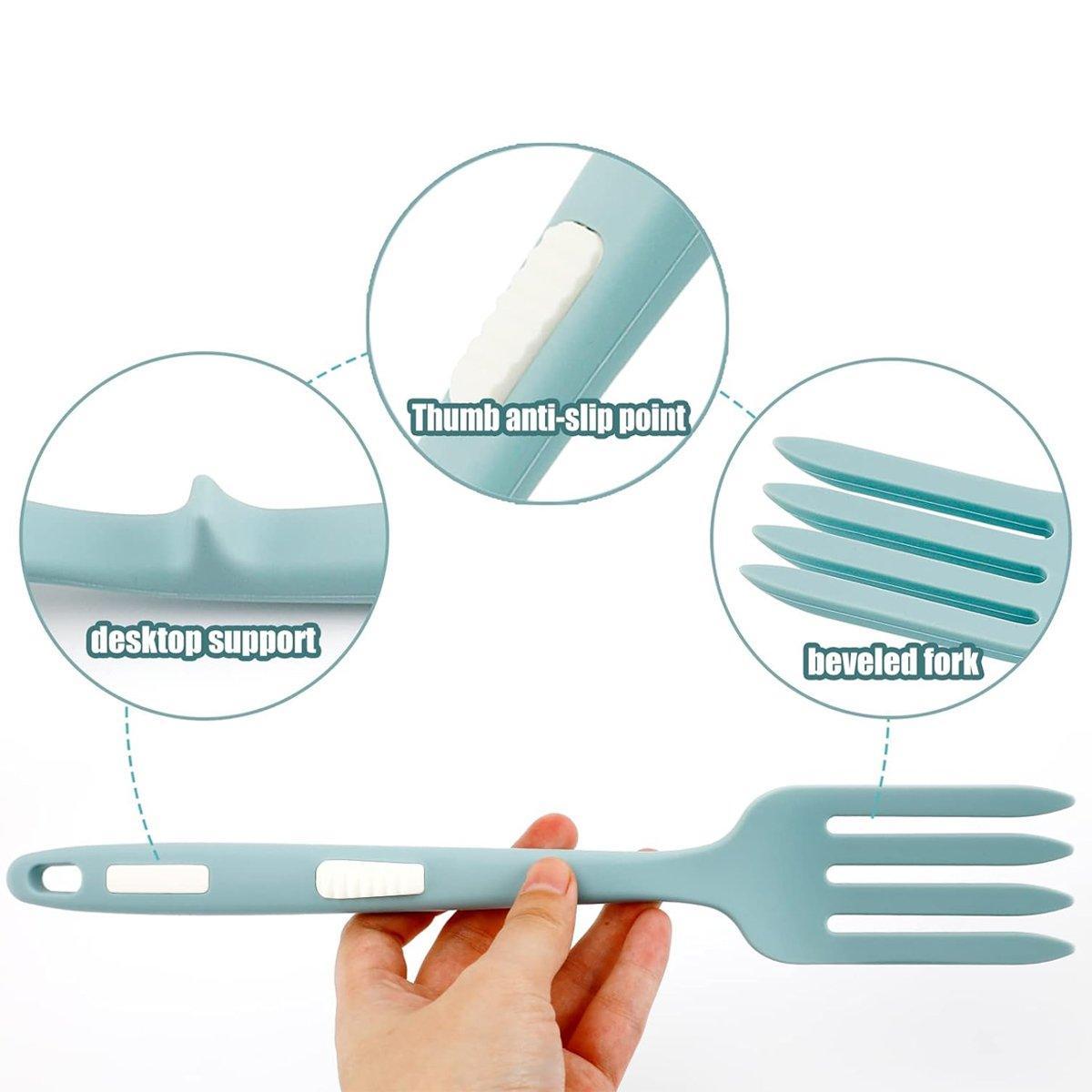 2PCS Silicone Heat Resistant Flexible Cooking Forks Dishwasher Safe Kitchen - Blue-Green