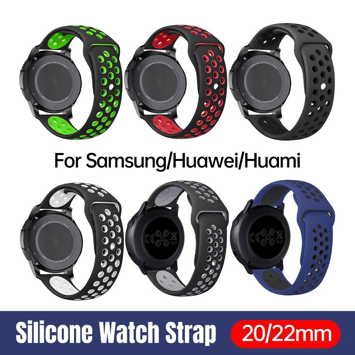 22mm 20mm Silicone Sports Watch Band for Samsung Huawei Huami Two-Tone Strap - 22mm-Black