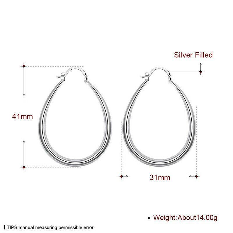 Elegant Teardrop Silver Filled Hoop Earrings 41mm Lightweight Fashion Jewelry