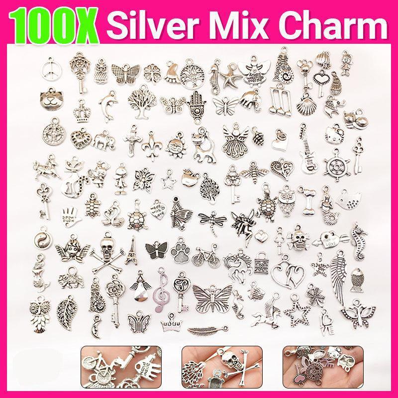 100Pcs Tibetan Silver Mixed Charms - DIY Jewelry Crafting Pendants