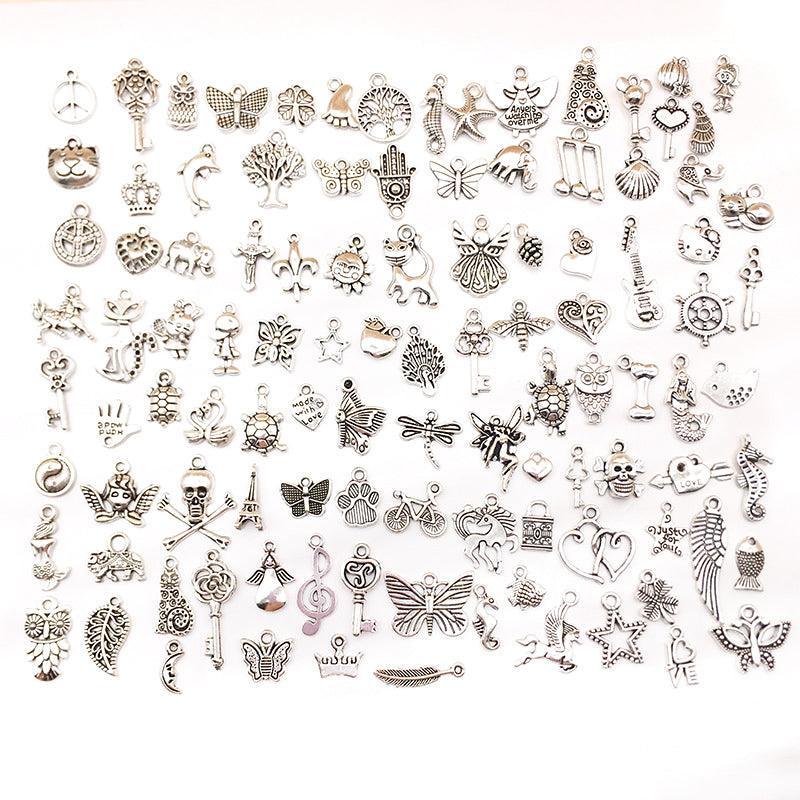 100Pcs Tibetan Silver Mixed Charms - DIY Jewelry Crafting Pendants