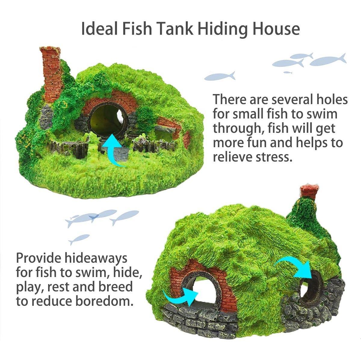 Resin Grass House Aquarium Ornament Natural Fish Tank Decoration Hideaway - B