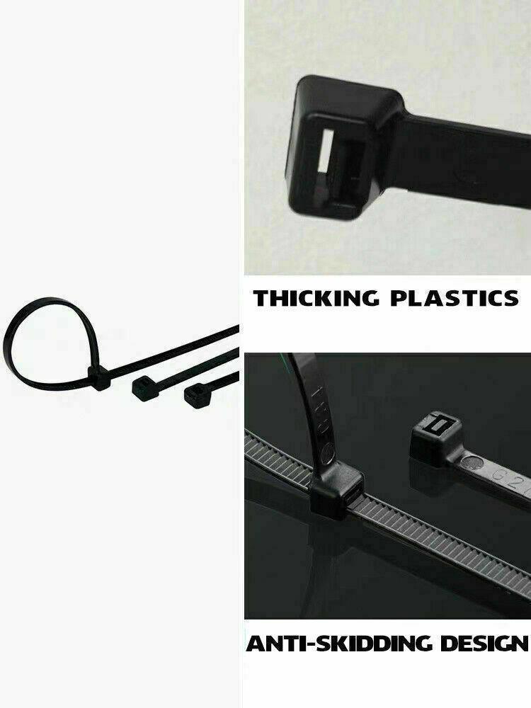 50X Cable Ties Zip Ties Nylon Uv Stabilised Black Cable Tie - 4.8*250mm