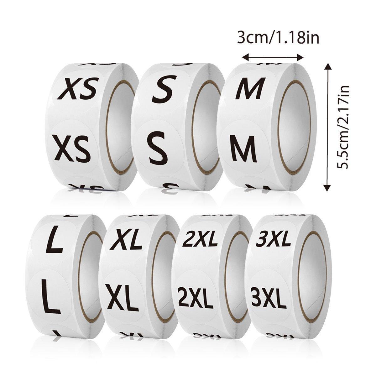 7 Rolls Clothing Size Label Sticker 1Inch Round Size Sticker Labels Self Adhesive
