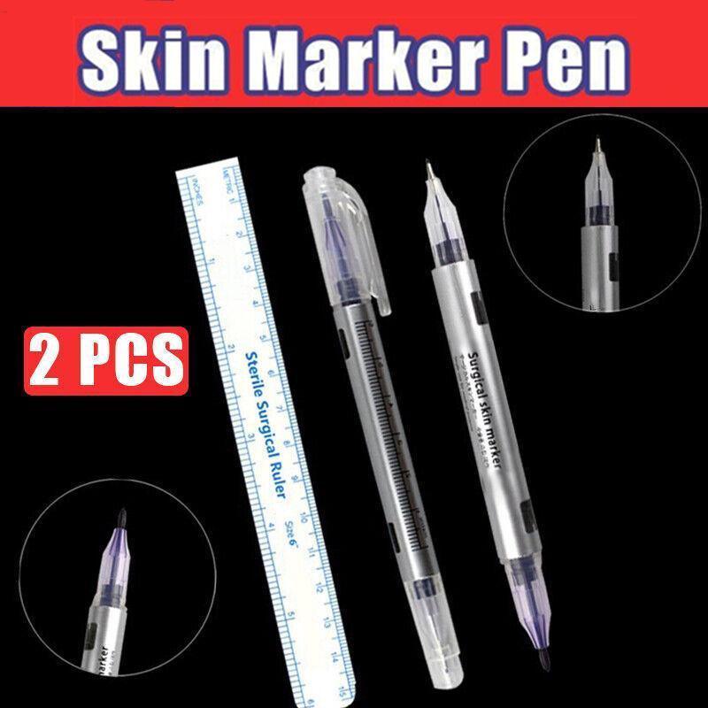 Microblading Tattoo Eyebrow Surgical Skin Marker Pen Ruler Tattoo Piercing 2Pcs
