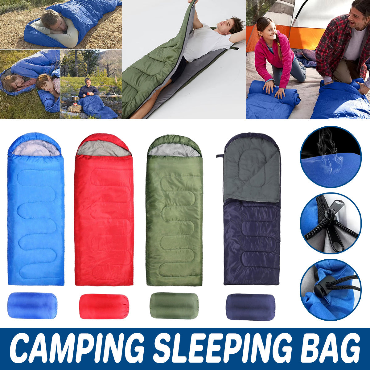 Single Sleeping Bag Outdoor Camping Hiking Thermal Warm Tent Travel Gear - Red