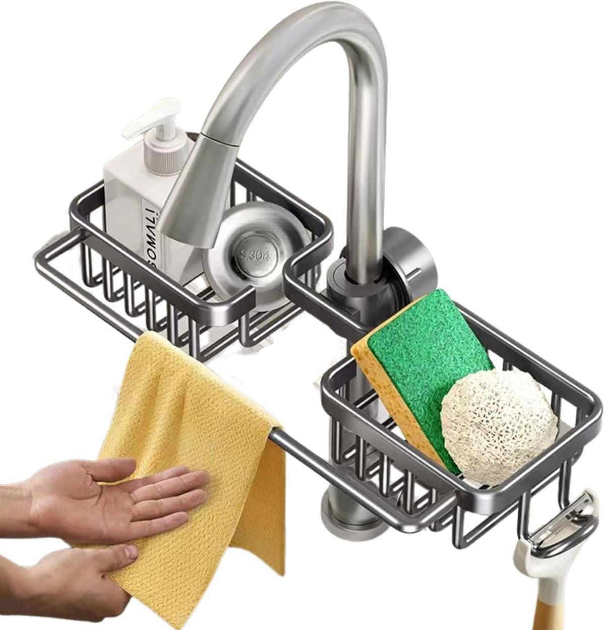 Multifunctional Faucet Shelf Kitchen Storage Sink Draining Basket Household Rack - Black