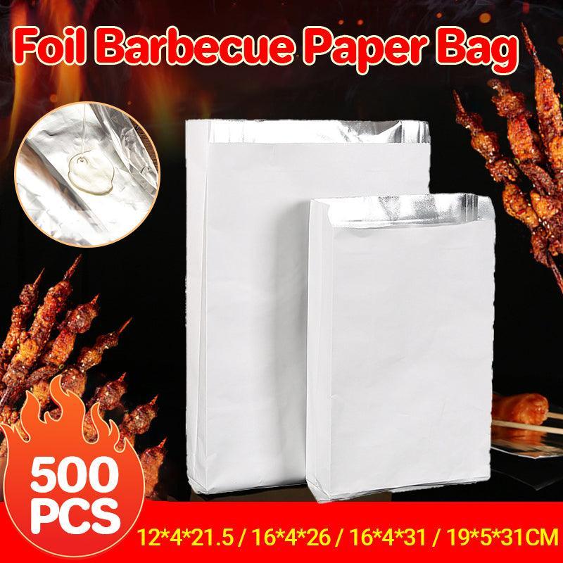 Aluminum Foil Lined Chips Bbq Chicken Paper Bags Disposable Greaseproof Takeaway - 12*4*21.5-500PCS