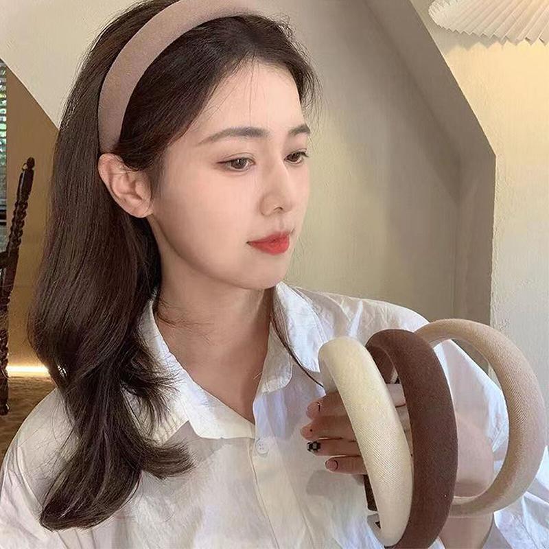 Women Thick Padded Wide Headband Sponge Hairband Wedding Party Plain - White