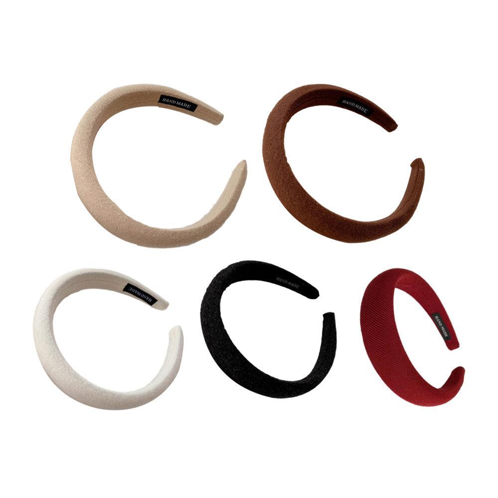 Women Thick Padded Wide Headband Sponge Hairband Wedding Party Plain - Milk Tea