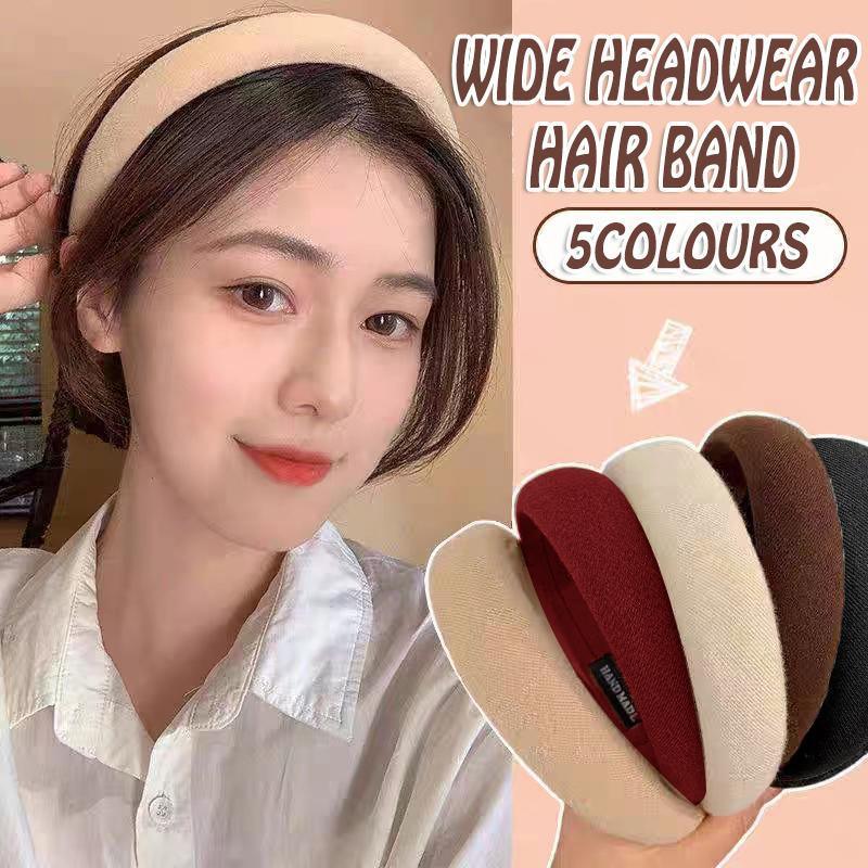 Women Thick Padded Wide Headband Sponge Hairband Wedding Party Plain - Black