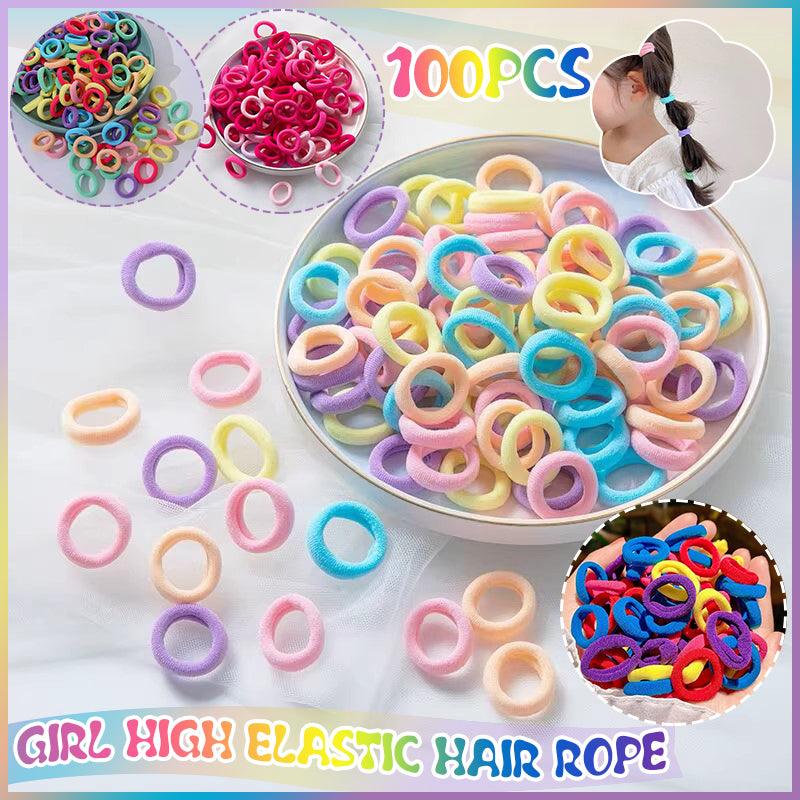 100PCS Colorful Elastic Hair Ties for Girl Ponytails High Stretch Hair Bands Set - Red