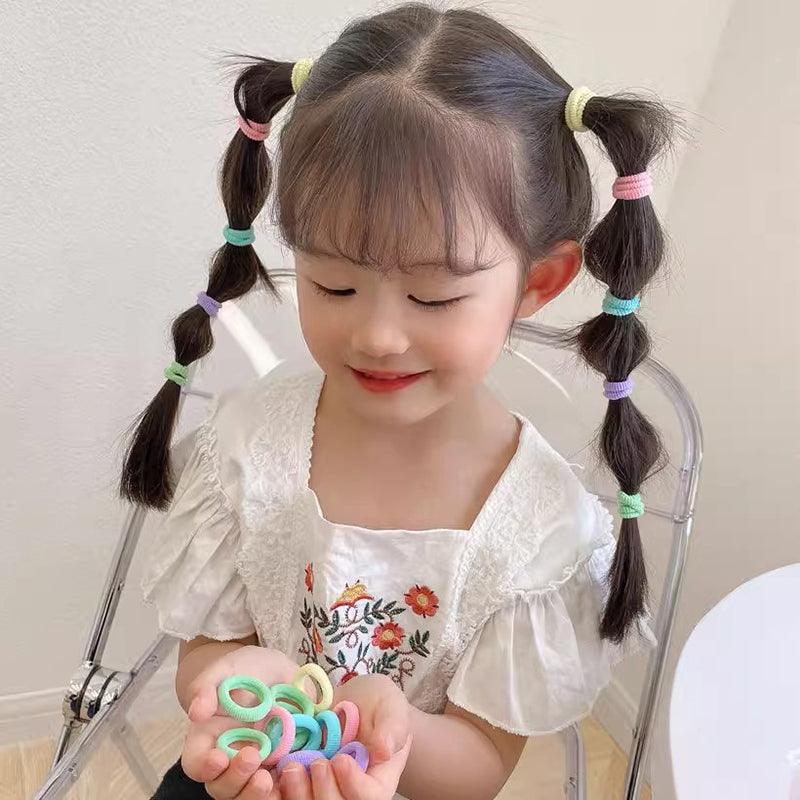 100PCS Colorful Elastic Hair Ties for Girl Ponytails High Stretch Hair Bands Set - Red