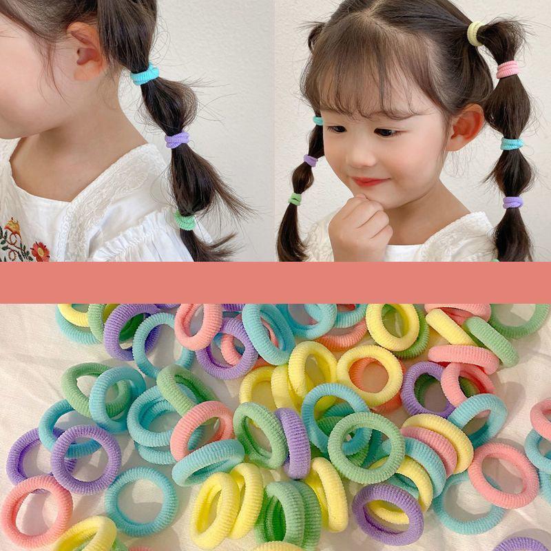 100PCS Colorful Elastic Hair Ties for Girl Ponytails High Stretch Hair Bands Set - Spring